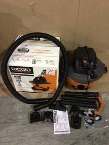 lot 75 image: 6 Gal. 3.5-Peak HP NXT WetDry Shop Vacuum with Filter, Hose and Accessories by RIDGID Customer Returns See Pictures