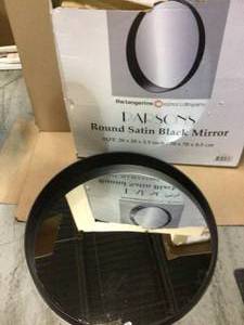 lot 84 image: The Tangerine Mirror Company Parsons, Round Satin Black Mirror 27.5 x 27.5 Customer Returns See Pictures