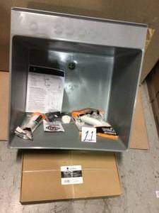 Complete 22.875 in. x 23.5 in. Grey 19 Gal. Utility Sink Set with Metal Hybrid Chrome High Arc Pull-Down Faucet by TEHILA Customer Returns See Pictures