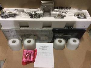 Tap and Hold to Zoom Architecture 4-Light Brushed Nickel Vanity Light with Etched White Glass Shades by Hampton Bay Customer Returns See Pictures