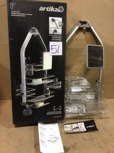 Adjustable Over-The-Shower HeadDoor Caddy with Mirror in Aluminum and Stainless Steel by Artika Customer Returns See Pictures