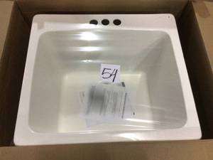Wakefield Dual Mount Natural Stone Composite 25 in. 3-Hole Single Bowl Utility Sink in White by Mont Blanc Customer Returns See Pictures