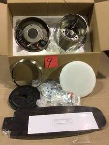 lot 9 image: Ashby Park 44 in. White Color Changing Integrated LED Brushed Nickel Ceiling Fan with Light Kit and 3 Reversible Blades Customer Returns See Pictures 