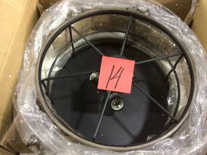 lot 14 image: Fairforest 15.75 in. 3-Light Matte Black Flushmount with Aged Oak Accents Customer Returns See Pictures 
