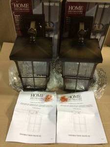 lot 32 image: Barrington 1-Light Golden Bronze Outdoor 14 in. Wall Lantern Sconce with Clear Water Glass Customer Returns See Pictures 