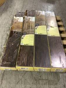 lot 42 image: Hand scraped Saratoga Hickory 7 mm Thick x 7-23 in. Wide x 50-58 in. Length Laminate Flooring (24.17 sq. ft.  case) by TrafficMaster Customer Returns See Pictures 