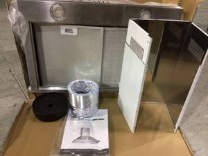 lot 59 image: 30 in. W Convertible Wall Mount Range Hood with 2 Charcoal Filters in Stainless Steel by Vissani Customer Returns See Pictures 