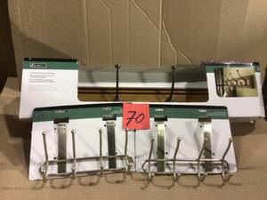 lot 70 image: Galena 27 in. Honey Maple and Statuary Bronze Pilltop Hook Rack Customer Returns See Pictures 