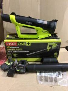 lot 85 image: 90 MPH 200 CFM ONE 18-Volt Lithium-Ion Cordless Leaf BlowerSweeper - 2.0 Ah Battery and Charger Included by RYOBI Customer Returns See Pictures 