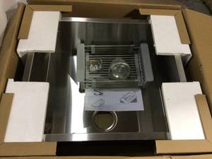 lot 96 image: Handmade Undermount Stainless Steel 25 in. x 22 in. Single Bowl Kitchen Sink with Drying Rack Customer Returns See Pictures 