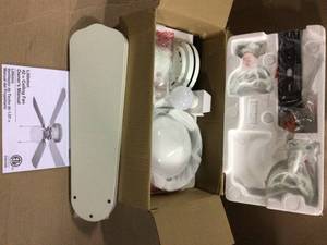 lot 25 image: Littleton 42 in. LED Indoor White Ceiling Fan with Light Kit Customer Returns See Pictures 