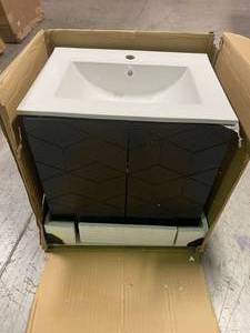 lot 103 image: Swiss Madison 24 in. W Bath Vanity in Phantom Black with Ceramic Vanity Top in Glossy White with White Basiny (in good condition) see all pictures