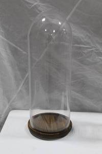 lot 906 image: Restoration Hardware Glass Cloche 12Dx31H  with Wood Base
