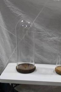 lot 956 image: Restoration Hardware Glass Cloche 12Dx31H  with Wood Base