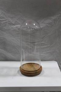 lot 958 image: Restoration Hardware Glass Cloche 9Dx22H  with Wood Base