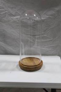 lot 908 image: Restoration Hardware Glass Cloche 9Dx22H  with Wood Base