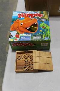 lot 949 image: Lot of (2) Games  with Wood Tic Tic Toe, Hungry Hungry Hippo (in box)