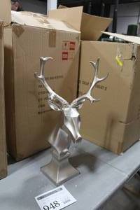 lot 948 image: Z Gallerie Deer Bust Table Statue Silver 13Lx9Wx22H (in box)
