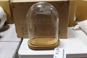lot 974 image: Restoration Hardware Glass Cloche Oval 13Lx8Wx18H (in box)  with Wood Base