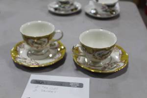 lot 1042 image: Lot of (2) Gold Pattern Ceramic Tea CupSaucer Sets