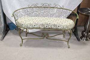 lot 1119 image: Metal Bench with Cushion 57Lx24Wx35H