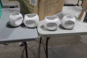 lot 1823 image: Lot of (4) Glass Vase Satin White 6Dx6H