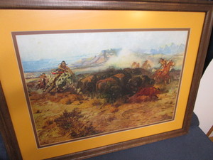 lot 52 image: Buffalo Hunting print, framed 30x2...