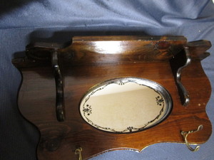 lot 70 image: Wooden shelf  mirror with hook, 24...