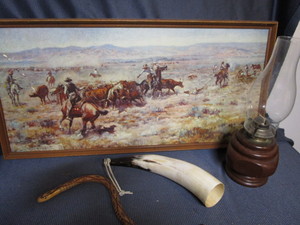 lot 94 image: Art - Roundup print 31x15, lanter...