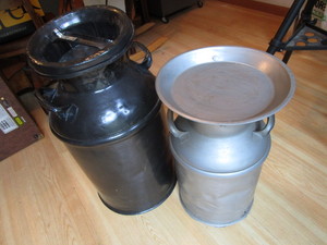 lot 108 image: Vintage milk cans, 10 & 5 gallon...