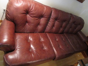 lot 111 image: Leather sofa, 92Lx39D...