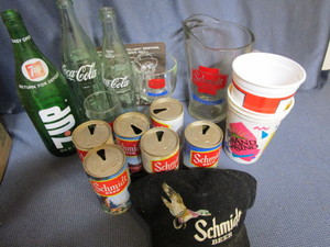 lot 126 image: Schmidt Beer cans, pitcher, glass &...