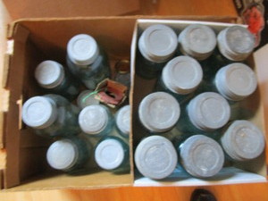 lot 140 image: Vintage blue glass canning jars, zi...