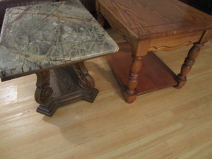 lot 160 image: Lamp tables, approx 18H, marble sl...