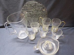 lot 179 image: Glass cheese tray, pitcher, vintage...