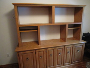 lot 5 image: Oak wall unit - two piece, base is ...