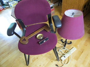 lot 241 image: Chair, table lamp 27H, power strip...
