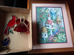 lot 261 image: Birdhouse print 18x23, stained gl...