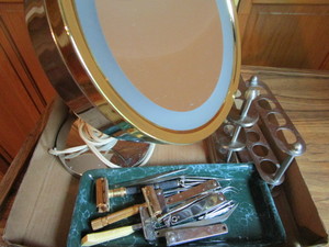 lot 263 image: Lighted makeup mirror, stainless to...