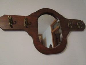 lot 268 image: Vintage mirror with hooks, 42x22...