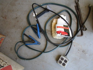 lot 414 image: Jumper cables 14-16ft, power cord...