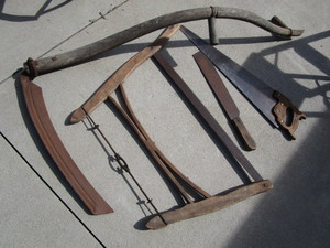 lot 446 image: Vintage primitive tools scythe, bu...
