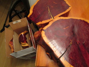 lot 138 image: Cedar slabs approx 18X12, qty 4 wit...
