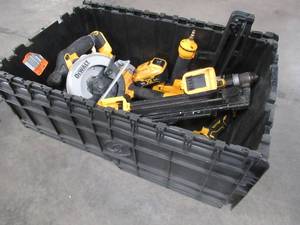 lot 21 image: WHOLESALE MIXED BIN OF MICELLANOUS DEWALT TOOLS - SAWS, DRILLS, NAILERS AND MORE
