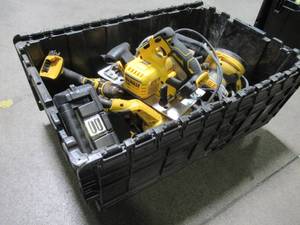 lot 42 image: WHOLESALE MIXED BIN OF MICELLANOUS DEWALT TOOLS - SAWS, DRILLS, NAILERS AND MORE