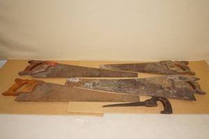 lot 21 image: 5 Antique Hand Saws