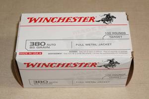 lot 8 image: 100 Winchester .380 Auto 95 Gr FMJ Ammo