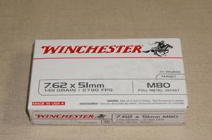 lot 24 image: 20 Winchester 7.62 x 51mm (.308) 149 Gr FMJ M80 Ammo