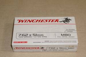 lot 25 image: 20 Winchester 7.62 x 51mm (.308) 149 Gr FMJ M80 Ammo