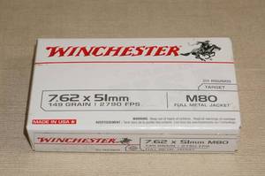 lot 26 image: 20 Winchester 7.62 x 51mm (.308) 149 Gr FMJ M80 Ammo